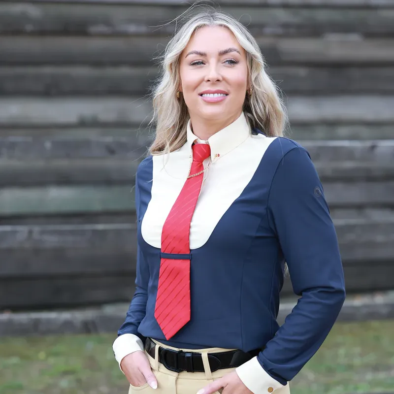 Elite Long Sleeved Show Shirt Navy/Cream-1